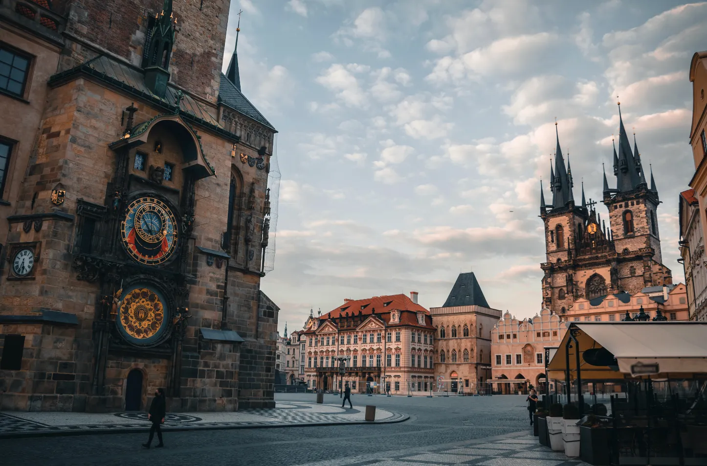 Old Town Square in Prague with the astronomical clock and the Church of Our Lady before Týn