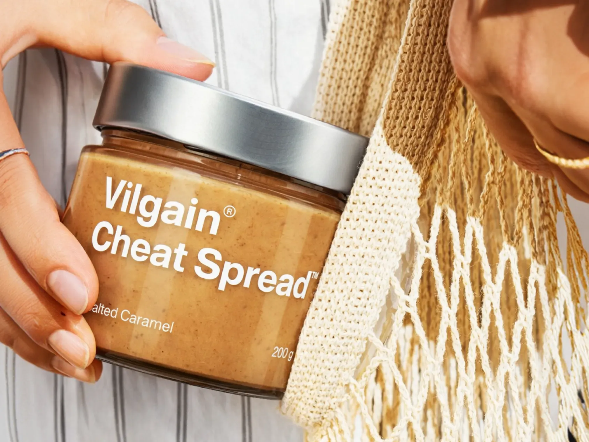 Jar of Vilgain Cheat Spread, salted caramel