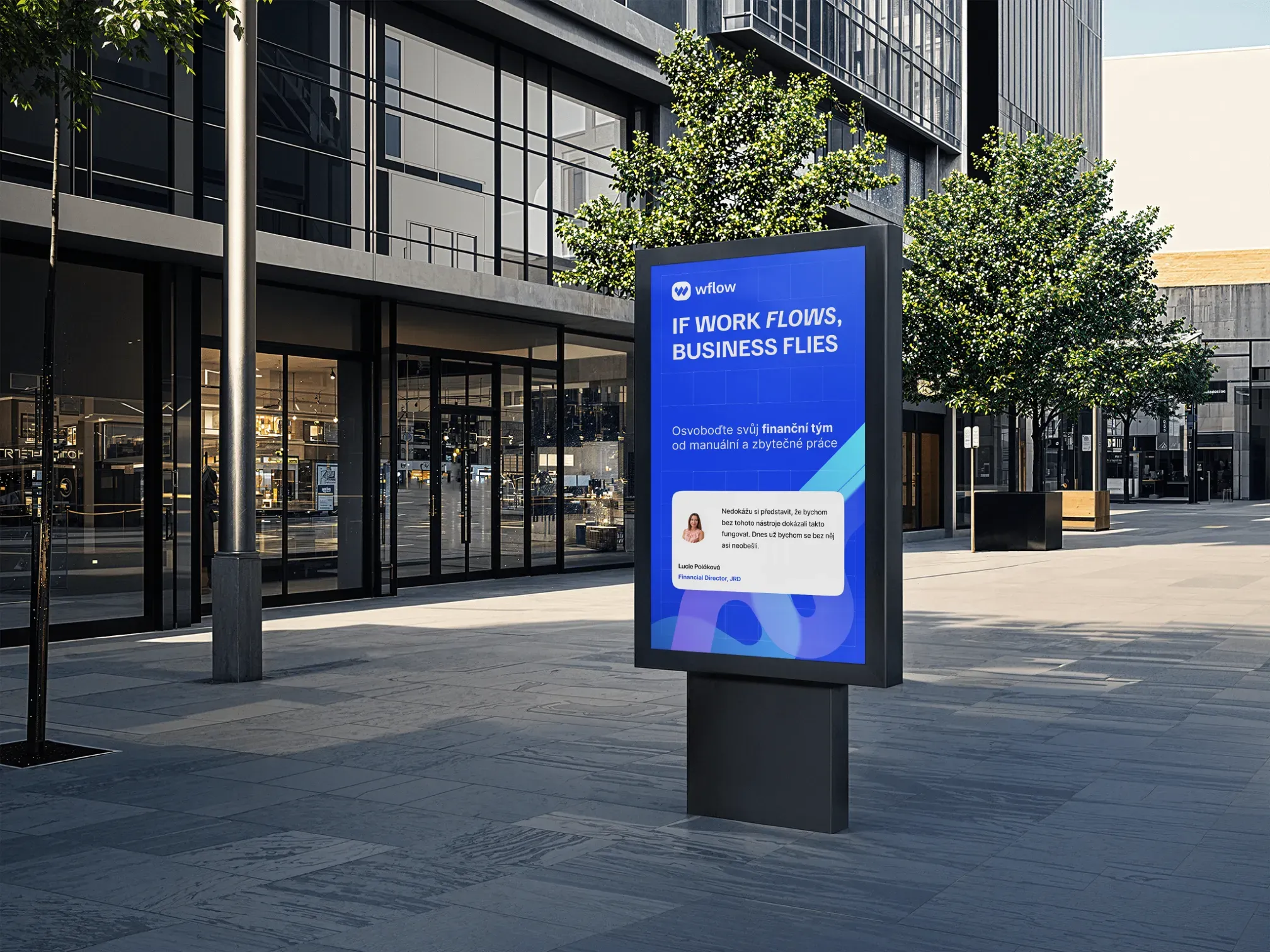 wflow poster in a street display case